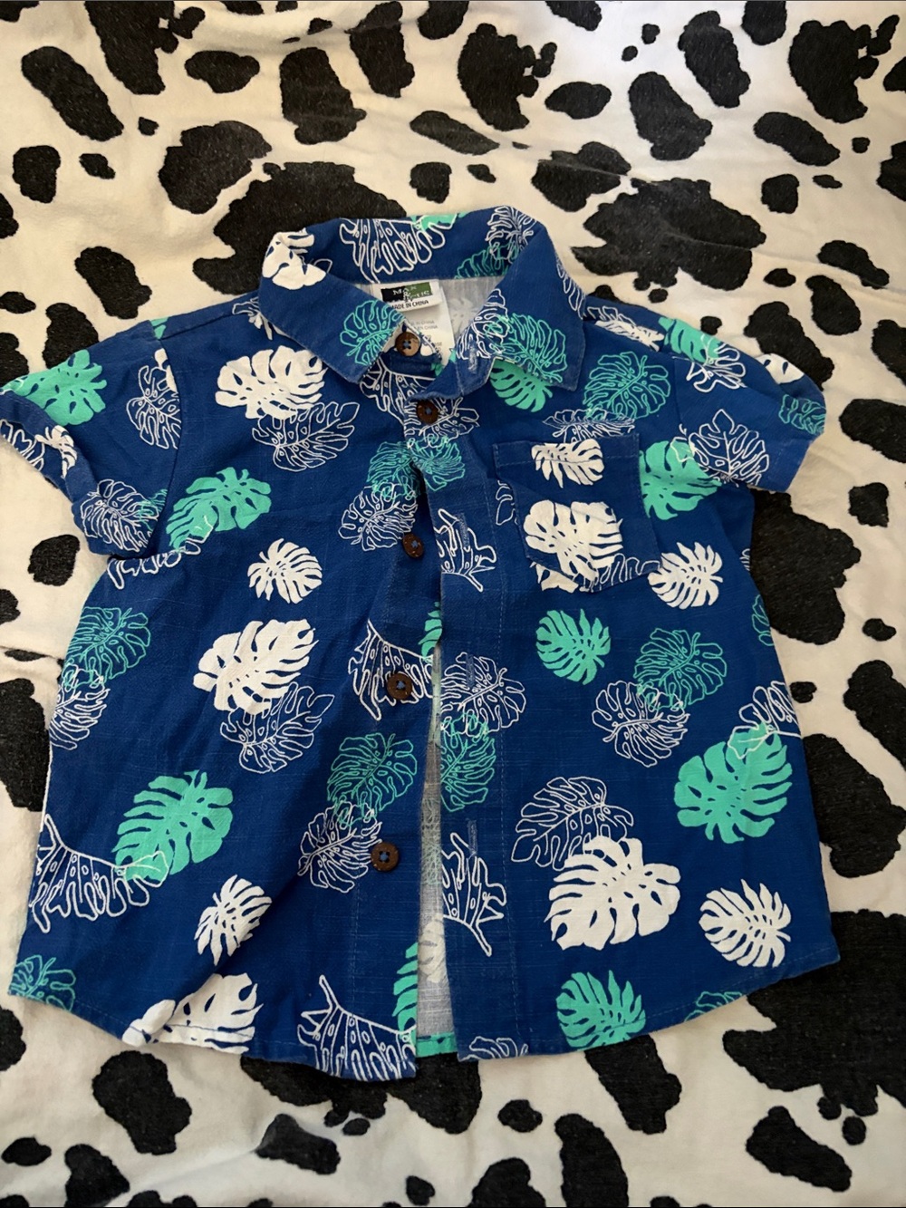 Boys' Blue Tropical Leaf Short-Sleeve Button-Down Shirt